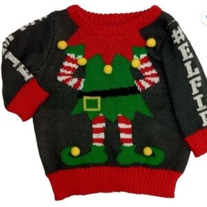Elf Girls Newborn Christmas Sweater 6-9 months w/ Pom Pom Elfie Spellout Holiday